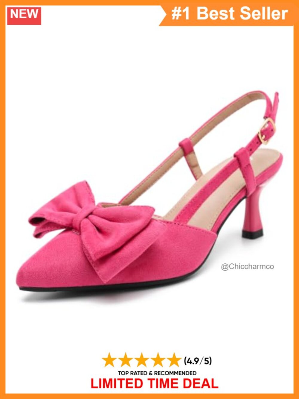 Synthetic Suede Slingback Pumps Pointed Toe Kitten Heel Bow Party Heels